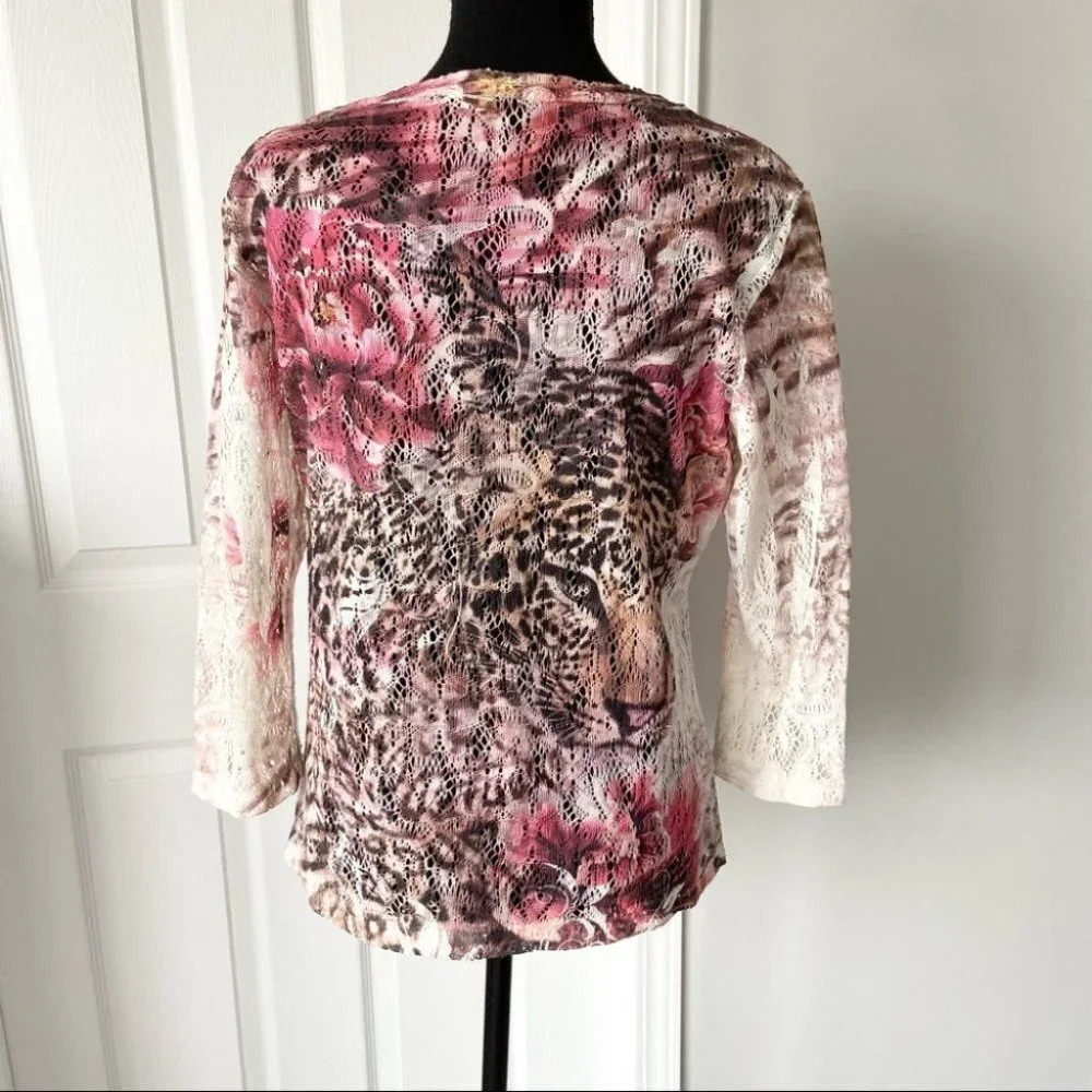 Vintage Cactus Tiger Print Embellished Open Knitted Top - Picture 3 of 14